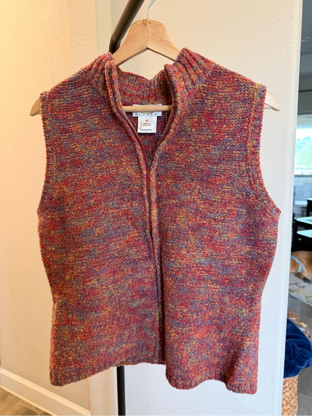 Talbots Multicolor Knit Zip-Front Vest in Red and Orange Hues M Petite